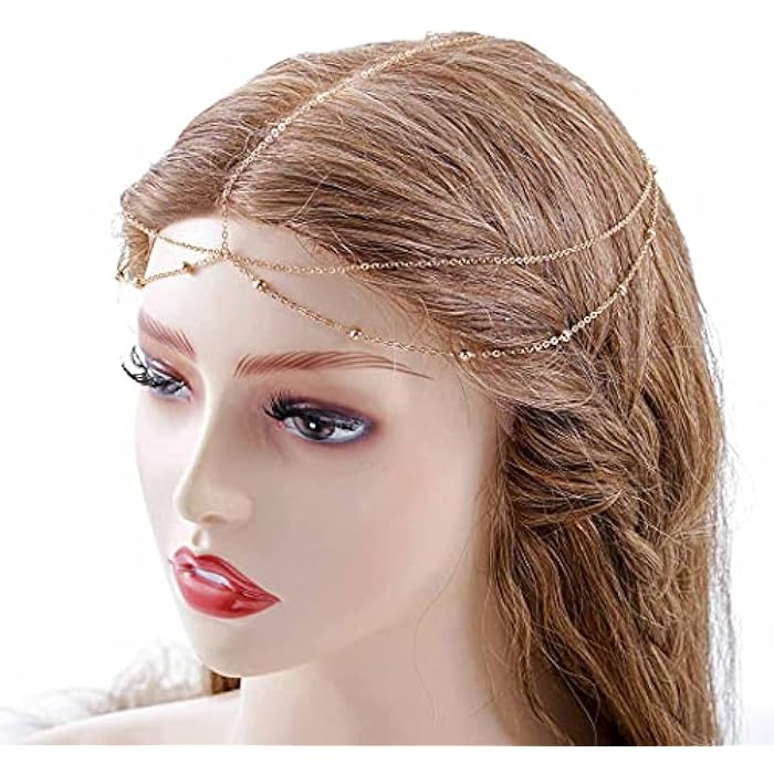 Bomine Boho Beaded Head Chain Gypsy Hair Chain Festival Wedding Jewelry Headpieces Hair Acessories for Women and Girls (Gold) - Image 3